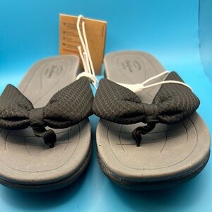 Dearfoam comfort black bow sandals flip flops